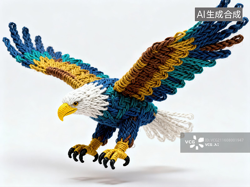 【AI数字艺术】编织鹰展翅飞翔图片素材
