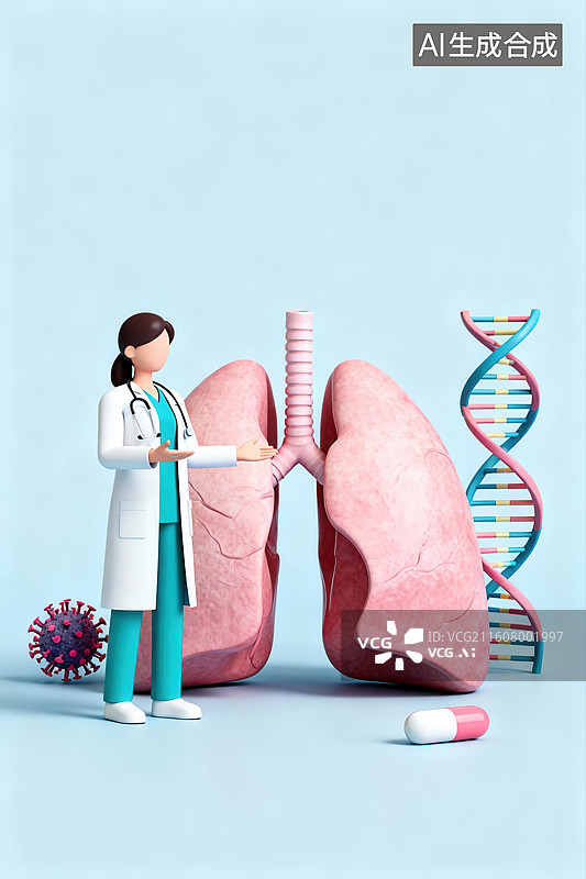 【AI数字艺术】医生与肺部模型展示图片素材