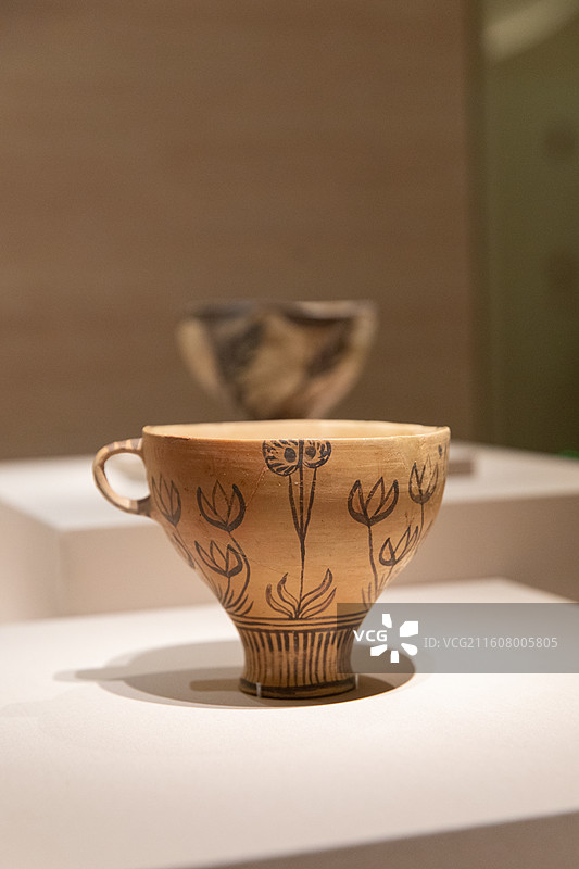 国博美的多元古希腊百合和番红花纹杯图片素材