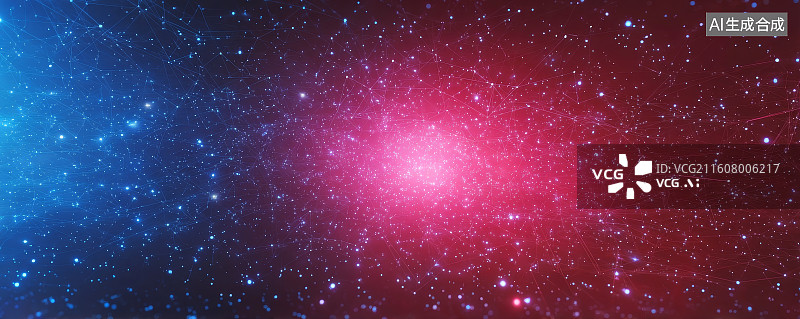 【AI数字艺术】宇宙星云中心红光与蓝色星光交织的壮丽景象图片素材