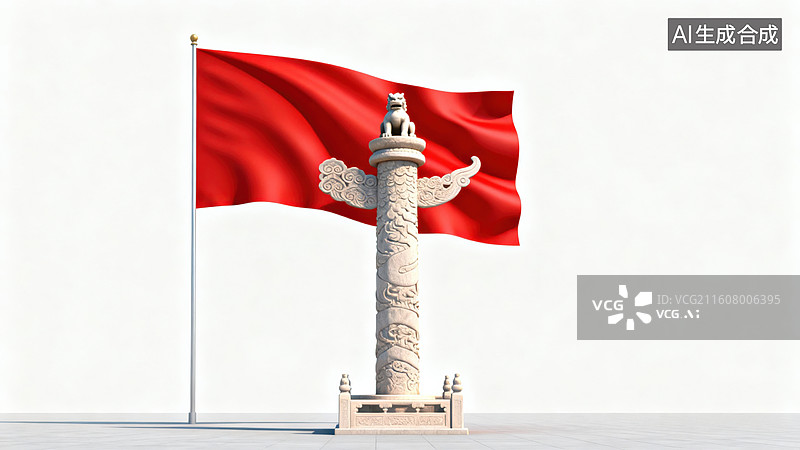 【AI数字艺术】华表与红旗背景图片素材