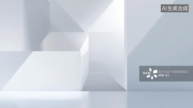 【AI数字艺术】白色几何抽象背景光影交错立体感强图片素材
