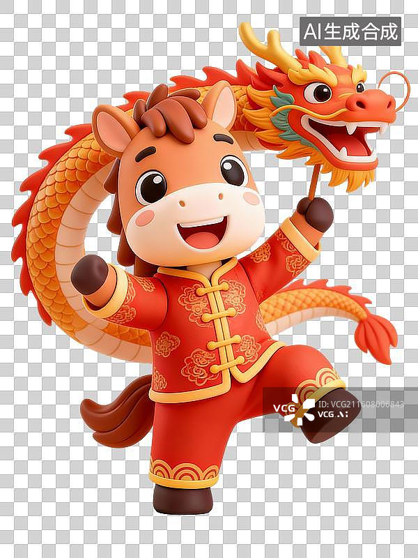 【AI数字艺术】3D卡通十二生肖马年元素-龙马精神 舞龙图片素材