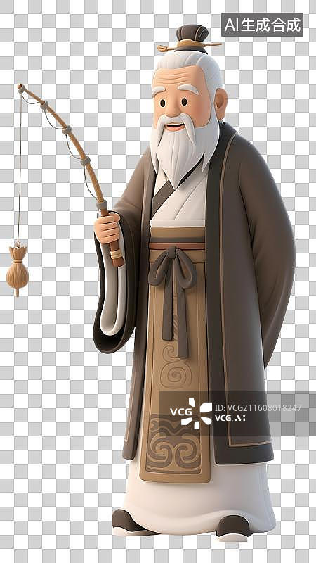 【AI数字艺术】AIGC：姜太公钓鱼愿者上钩，古代人物设计元素，免抠图图片素材