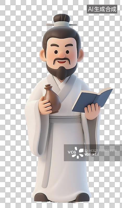 【AI数字艺术】AIGC：古代诗人一手拿着酒壶一手一手拿着书，历史人物，诗人，设计元，免抠图形图片素材
