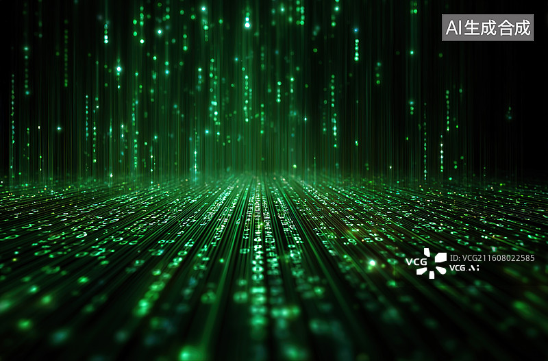 【AI数字艺术】绿色数据流矩阵背景图片素材