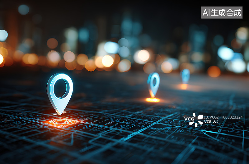 【AI数字艺术】数字地图上的定位标记图片素材