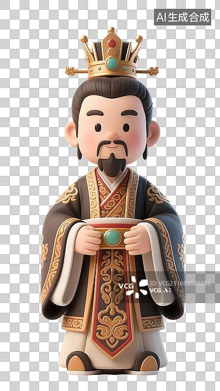 【AI数字艺术】AIGC：3D卡通古代帝王君主，秦始皇，汉武大帝刘彻，历史人物设计元素，免抠图形图片素材