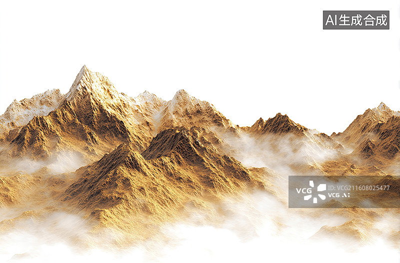 【AI数字艺术】金色山脉云雾缭绕图片素材