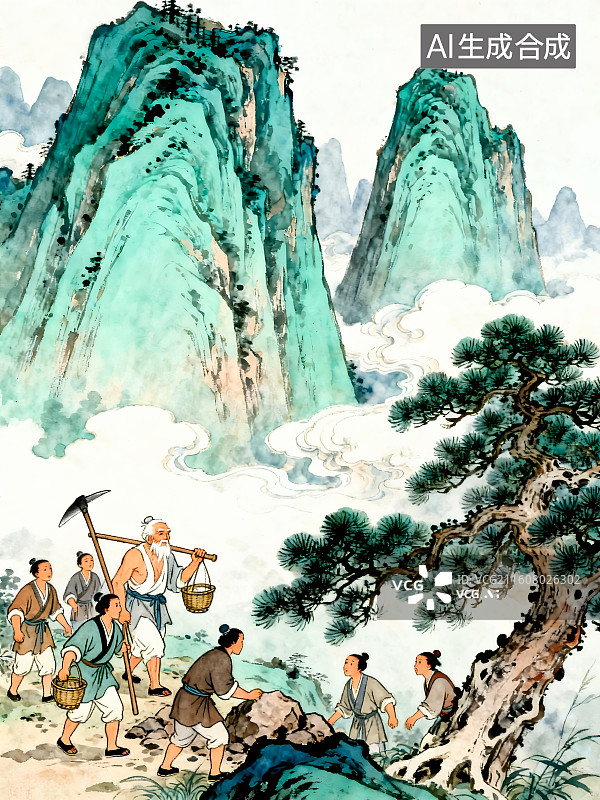 【AI数字艺术】中国古代寓言故事愚公移山图片素材