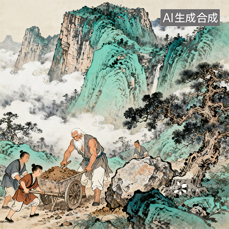 【AI数字艺术】中国古代寓言故事愚公移山图片素材