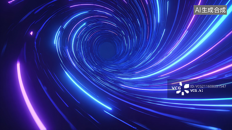 【AI数字艺术】蓝色光带螺旋隧道图片素材
