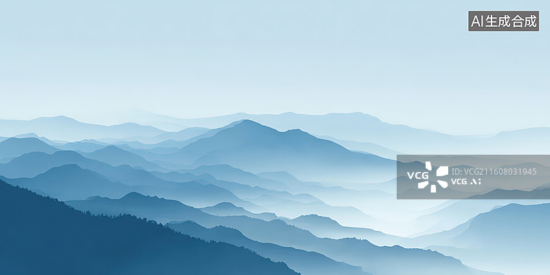 【AI数字艺术】层叠山峦雾中景图片素材