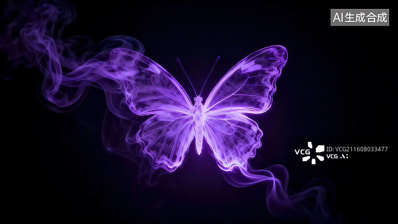 【AI数字艺术】紫色梦幻烟雾蝴蝶插画图片素材