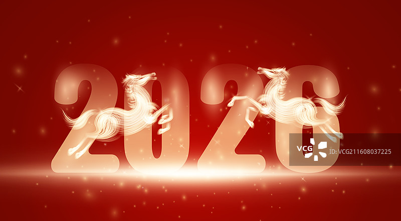 2026马年奔跑春节红色中国年海报创意设计图片素材