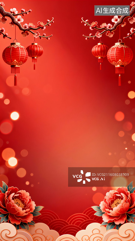 【AI数字艺术】喜庆红色春节背景图片素材