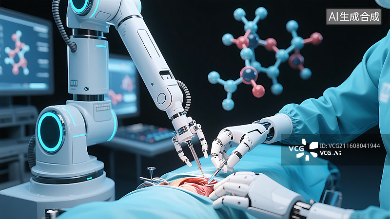 【AI数字艺术】人工智能科技医疗机器人自动化手术插图图片素材