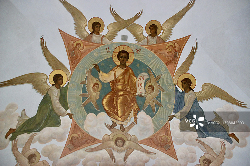 莫斯科谢尔盖耶夫镇圣三一大修道院精美壁画图片素材