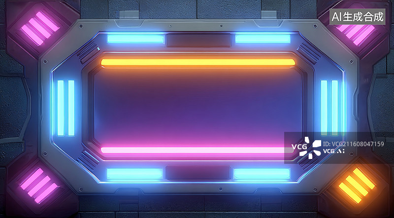 【AI数字艺术】未来科技风格的霓虹灯框装饰图案图片素材