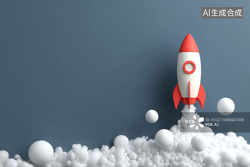 【AI数字艺术】红色火箭从泡沫中升空象征创新与突破图片素材
