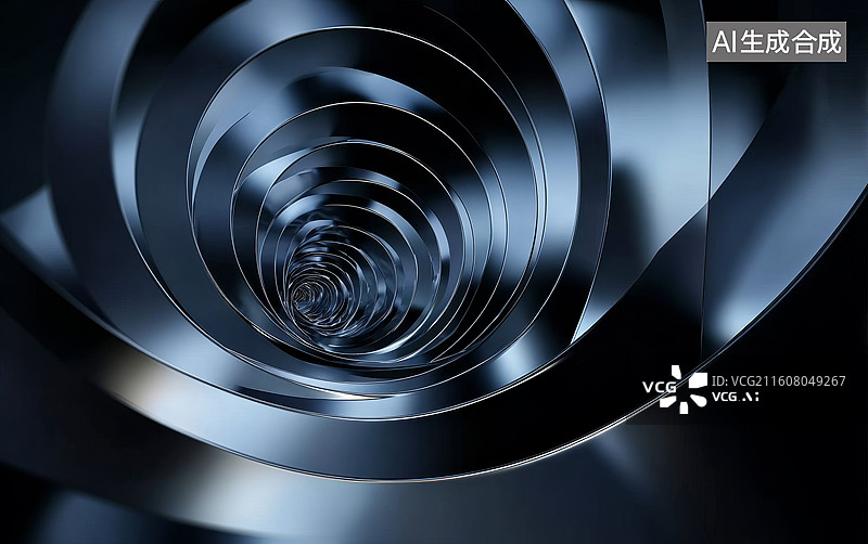 【AI数字艺术】深蓝色螺旋隧道抽象背景光影交错图片素材