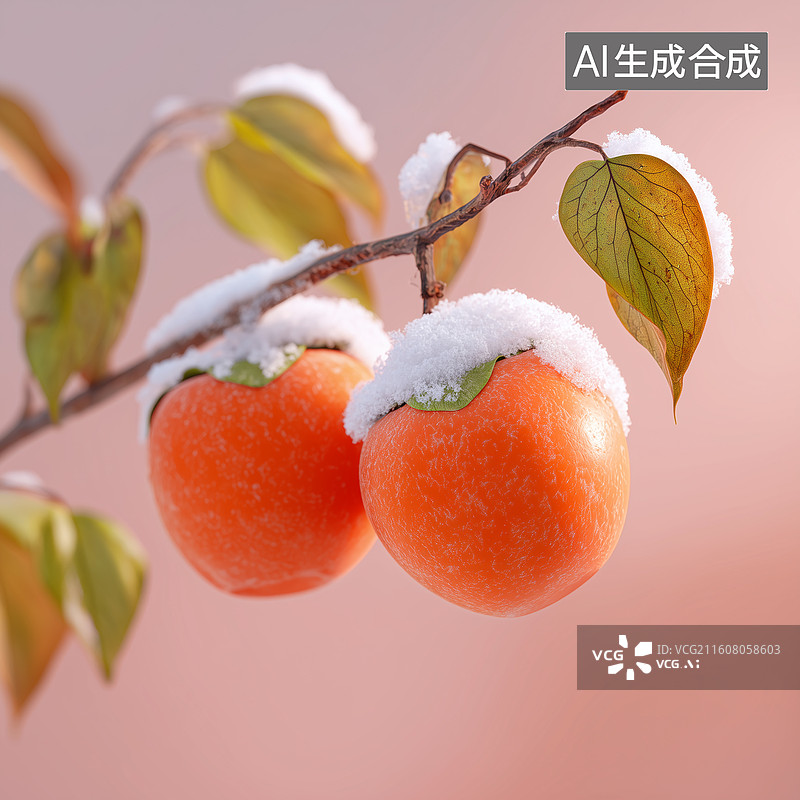 【AI数字艺术】3d冬柿树枝图片素材