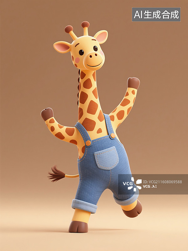 【AI数字艺术】穿背带裤的长颈鹿图片素材