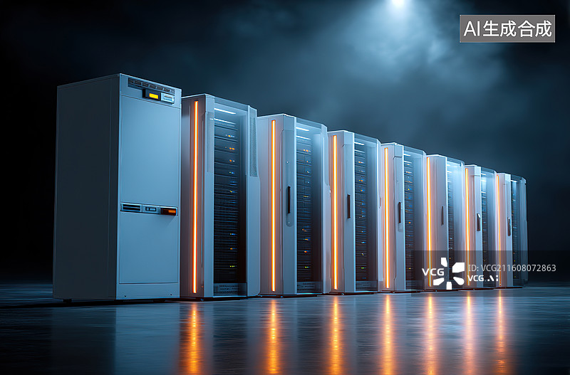 【AI数字艺术】数据中心服务器机柜排列图片素材