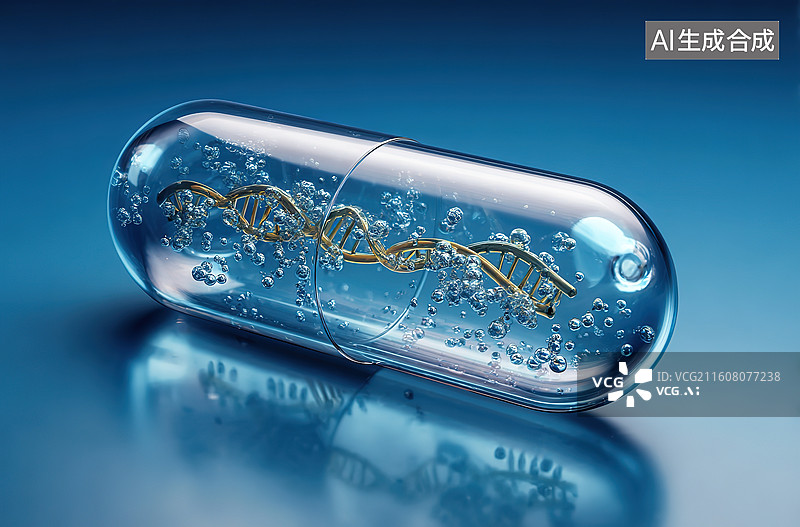 【AI数字艺术】透明胶囊中的DNA双螺旋图片素材