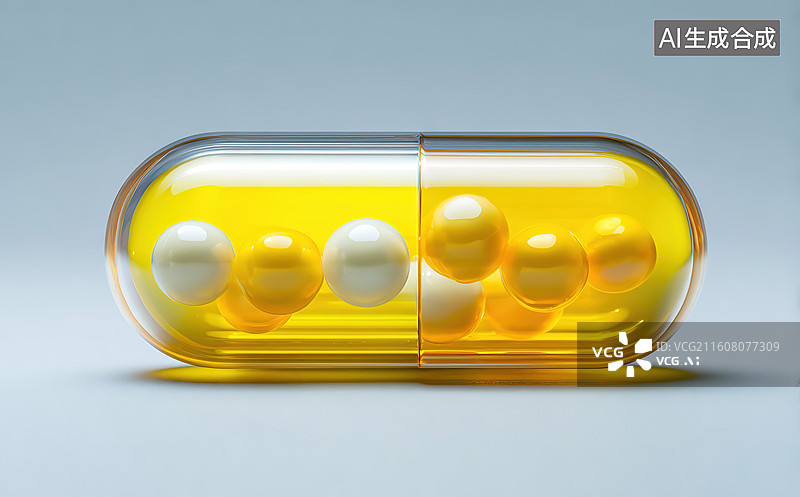 【AI数字艺术】透明胶囊内含黄色药丸图片素材