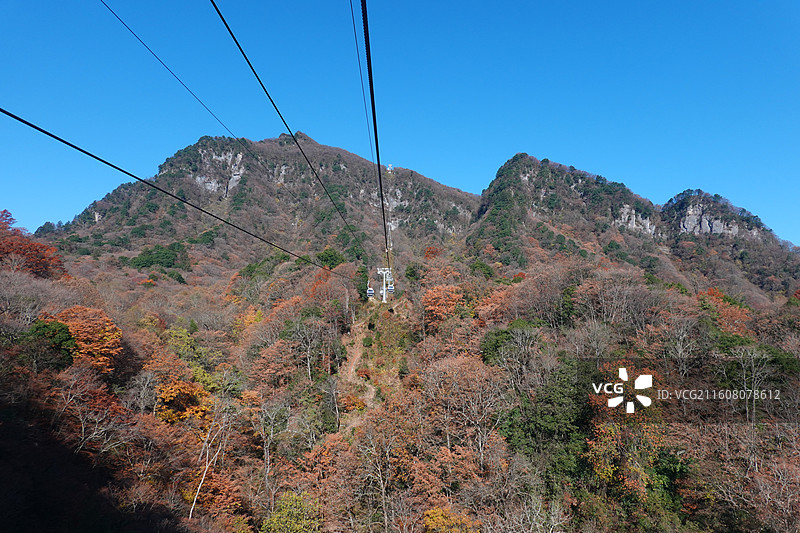 四川省巴中市南江县光雾山诺水河世界地质公园：米仓山景区：香炉山索道红叶彩林图片素材