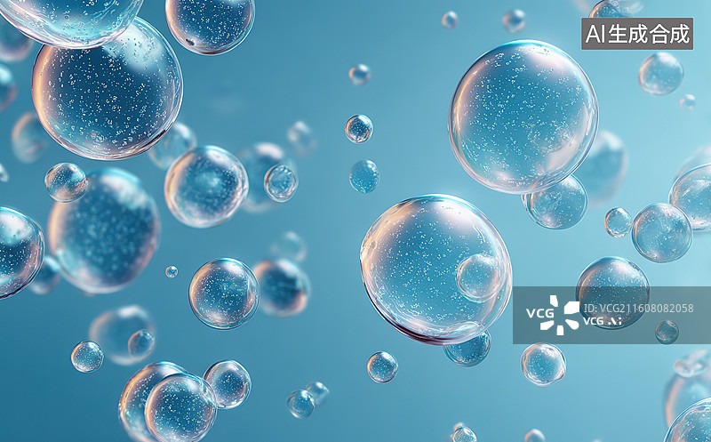 【AI数字艺术】悬浮的透明水泡图片素材
