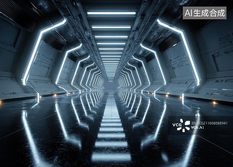 【AI数字艺术】未来科技隧道内部场景图片素材