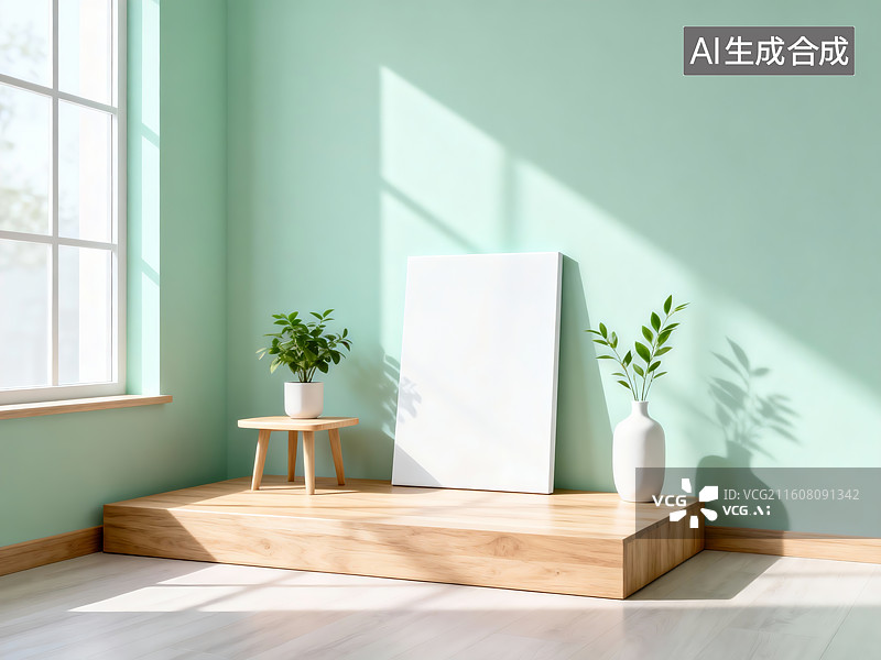 【AI数字艺术】简约室内绿植装饰场景图片素材