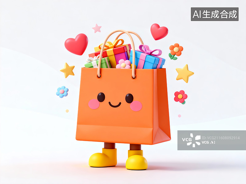 【AI数字艺术】卡通购物袋装满礼物图片素材