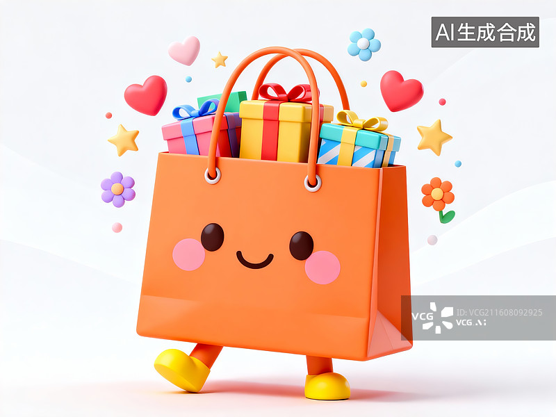 【AI数字艺术】卡通购物袋装满礼物图片素材