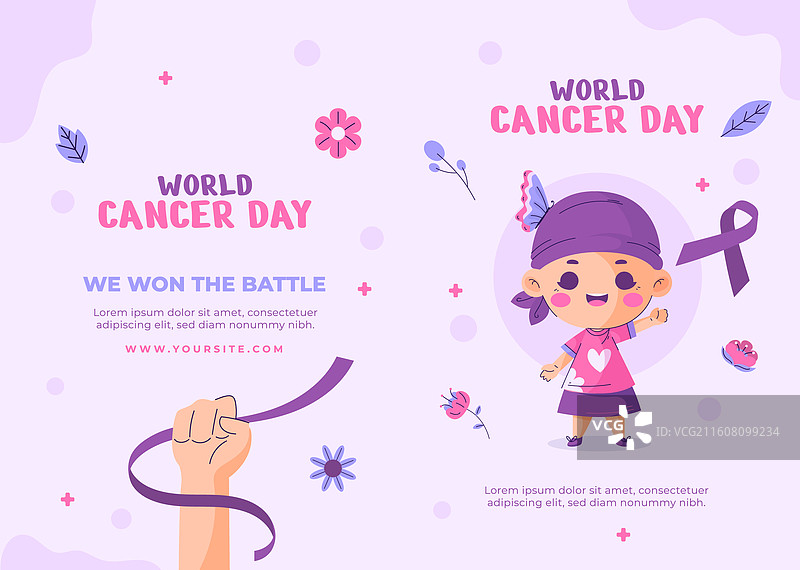 世界癌症日平面双折宣传册模板图片素材