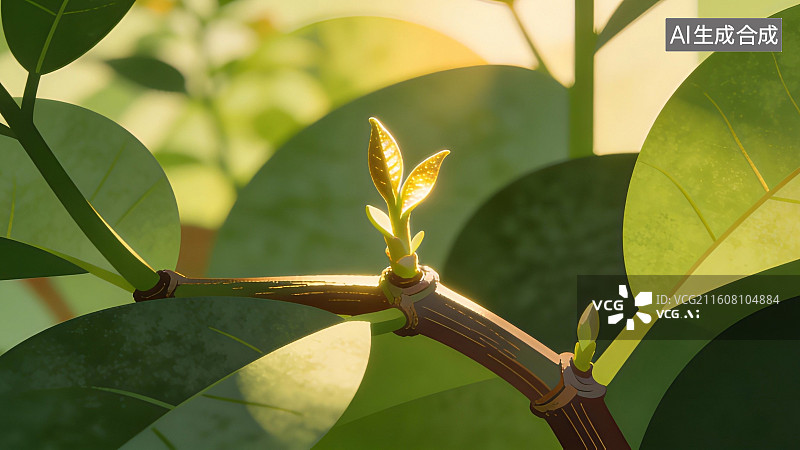 【AI数字艺术】嫩芽在枝头生长图片素材