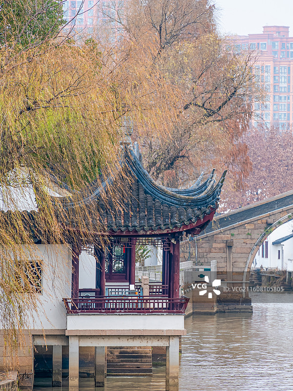 苏州寒山寺外京杭运河景色图片素材