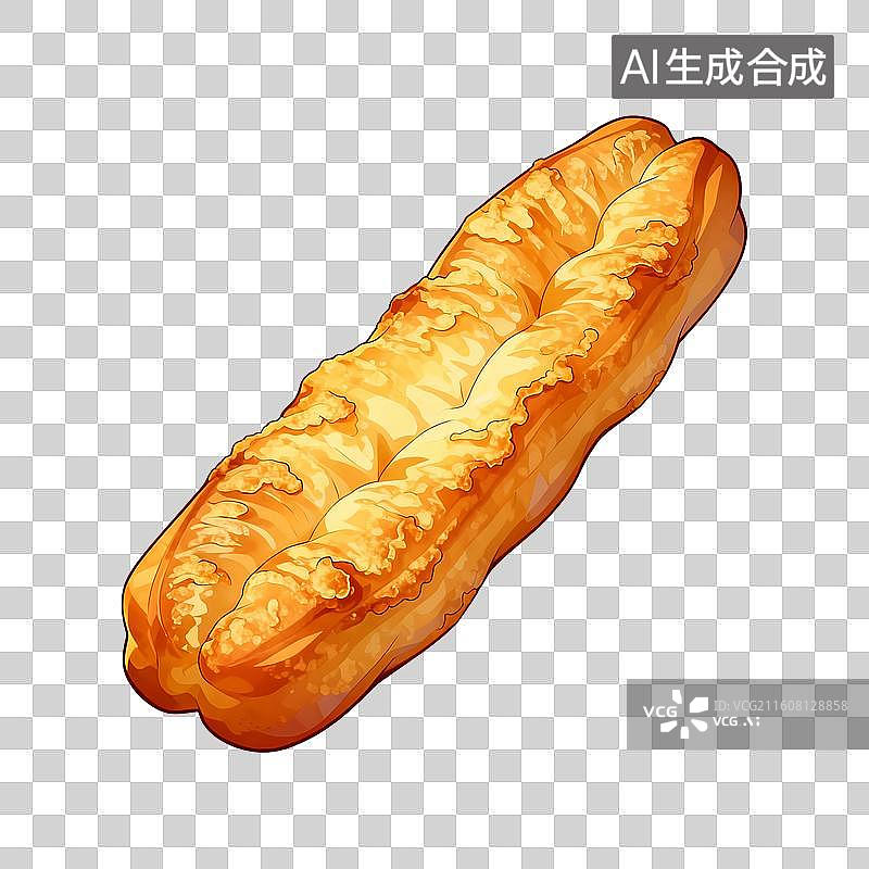 【AI数字艺术】国风手绘插画，一根油条，早餐，中国传统小吃，美食，设计素材图片素材