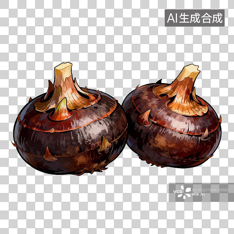 【AI数字艺术】手绘插画，水果蔬菜，马蹄，荸荠，免抠元素图片素材
