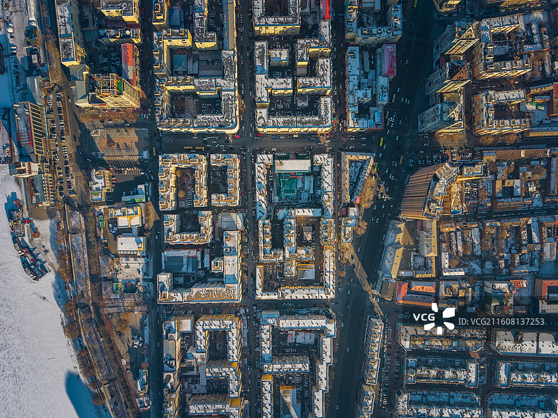 黑龙江哈尔滨冬日午后老城区建筑航拍图片素材