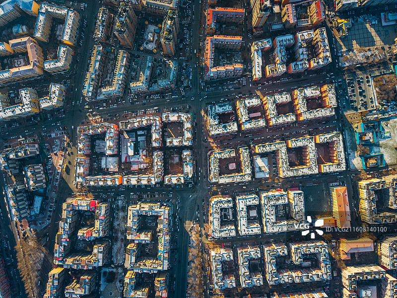 黑龙江哈尔滨冬日午后老城区建筑航拍图片素材