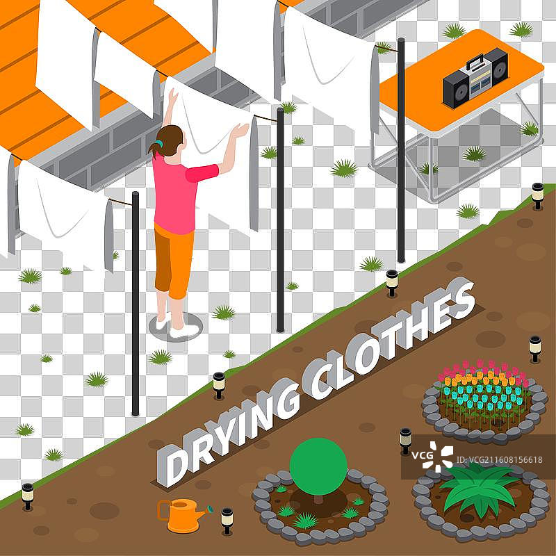 晾晒衣物的等距构图图片素材