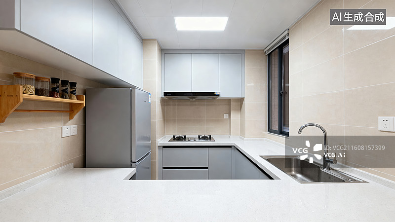 【AI数字艺术】现代简约厨房内部图片素材