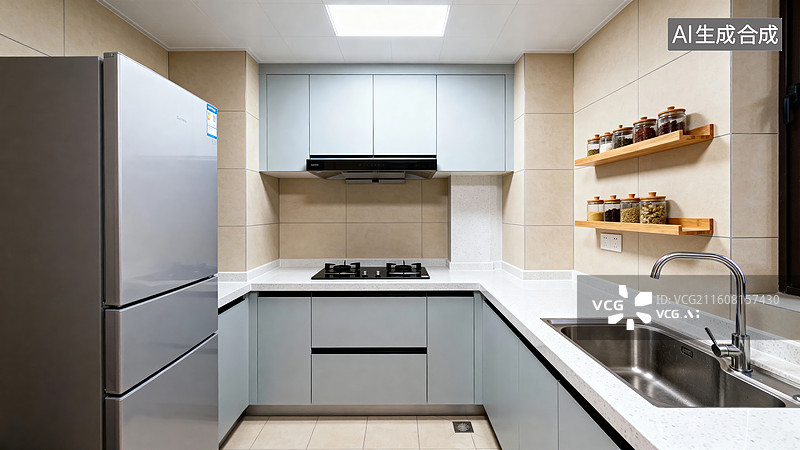 【AI数字艺术】现代简约厨房内部图片素材