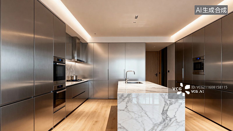 【AI数字艺术】现代不锈钢厨房设计图片素材