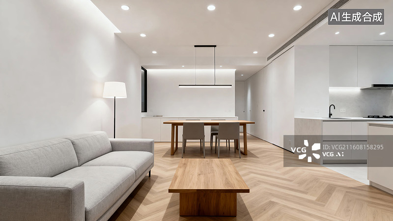 【AI数字艺术】现代简约风格客厅与厨房图片素材