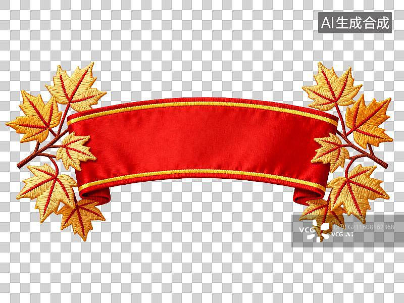 【AI数字艺术】红色缎带配秋叶装饰图案图片素材