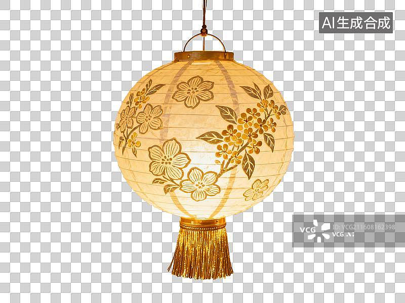 【AI数字艺术】花卉图案圆形纸灯笼悬挂展示图片素材